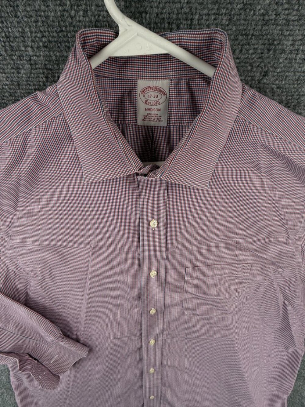 Brooks Brothers Cotton Long Sleeve Button Up Shirt Red Blue Check 17 33 Madison